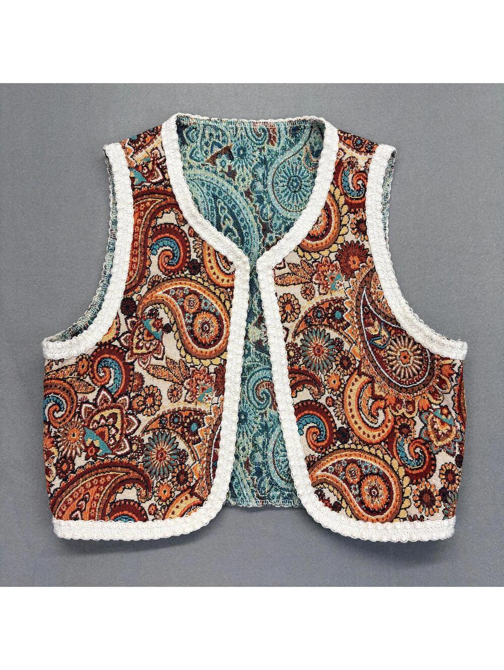 Vintage 70's Paisley Women's Vest with White Trim Size XS